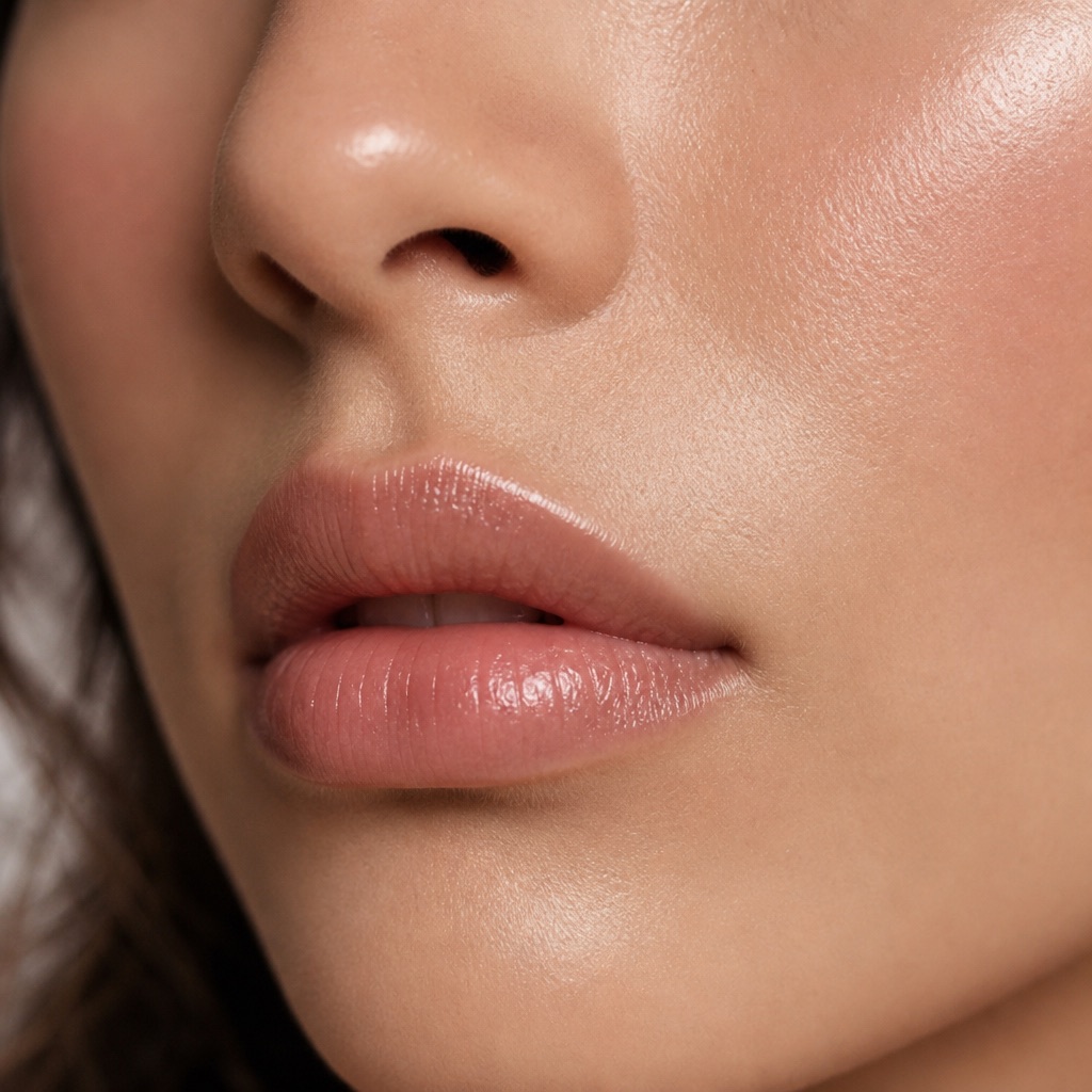 Natural, full lips after a no-needle hyaluron-pen lip enhancement